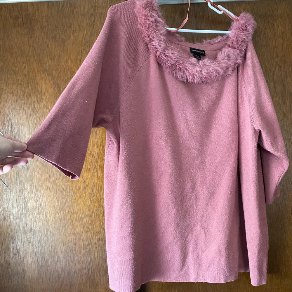 Lane Bryant Pink sweater with a fuzzy collar, 26/28